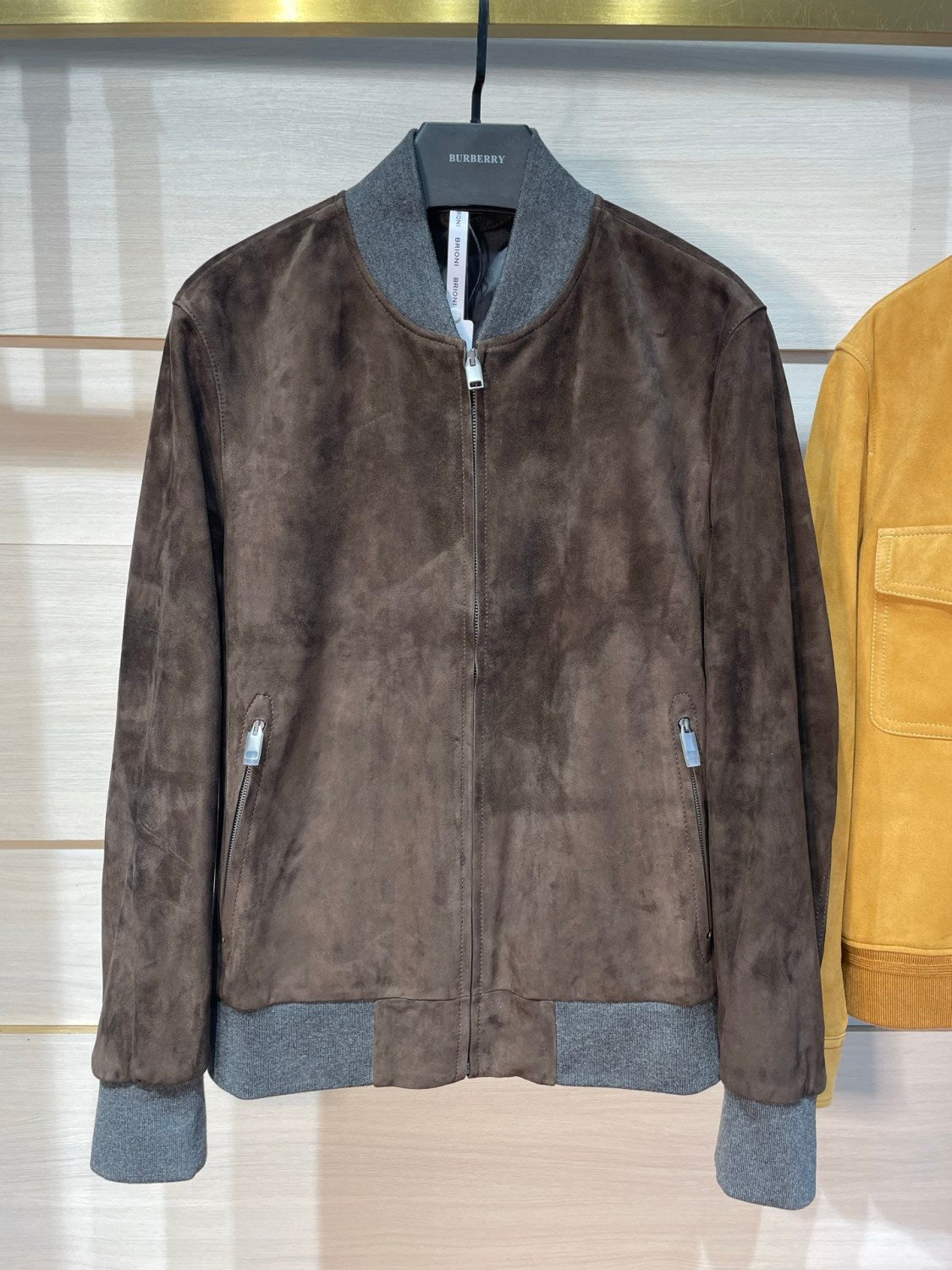 Brioni Men's Fall/Winter Fashion Casual Crew Neck Zipper Color Blocked Suede Jacket #79134