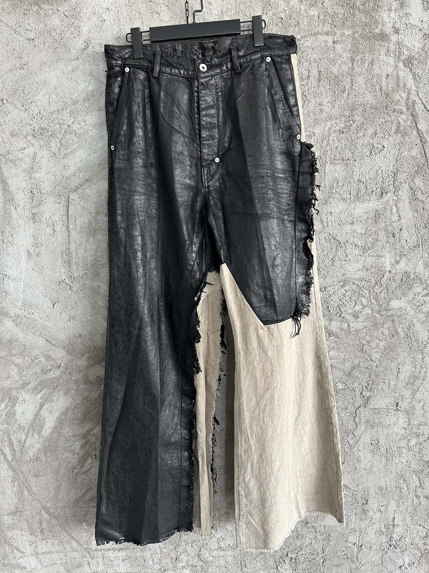Rick Owens Waxed Colorblock Wide-leg Pants #334947