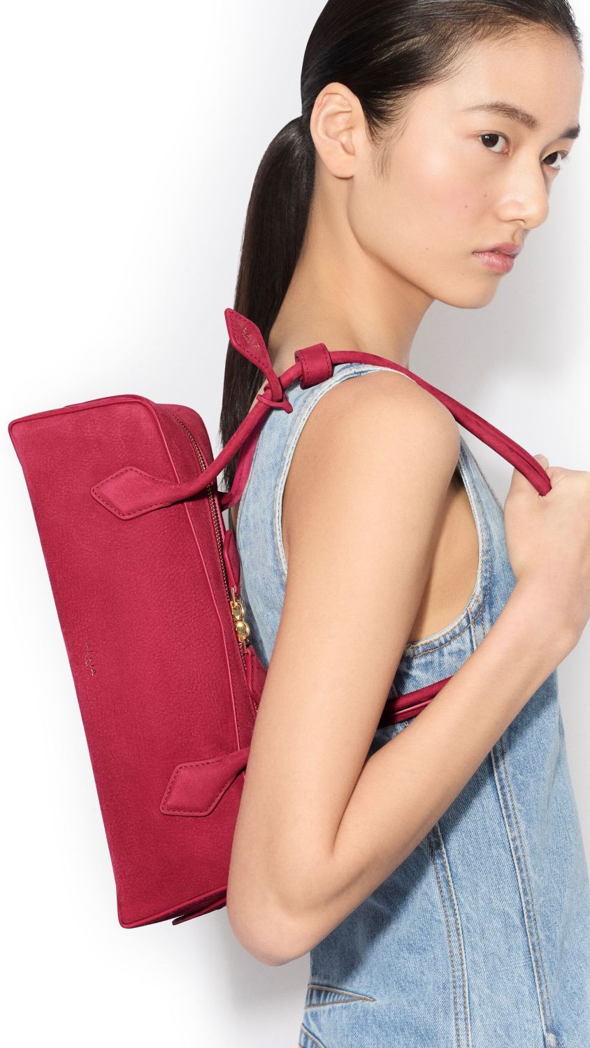 Alaïa Raspberry Le Teckel Medium Bag in Nubuck #320545
