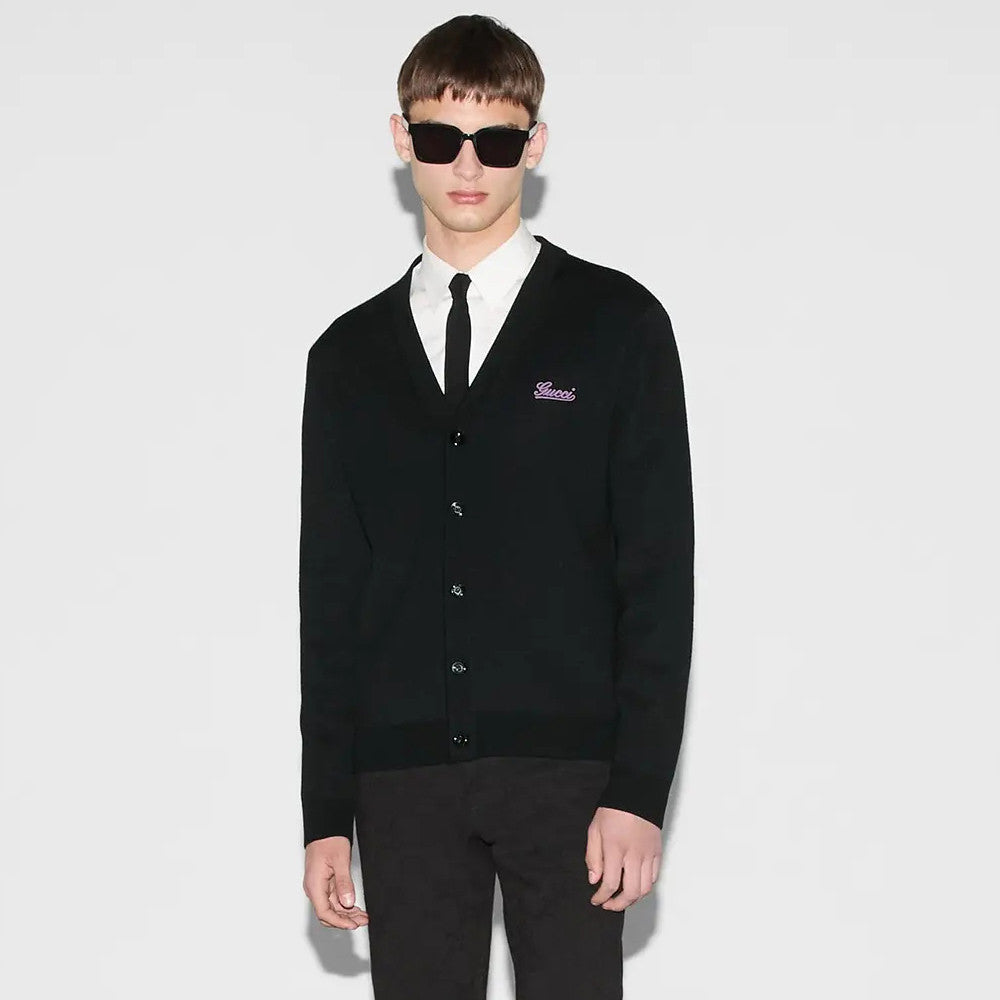 Gucci Men's Spring And Fall Embroidered Double Layer V-neck Single Breasted Long Sleeved Knit Jacket #74247
