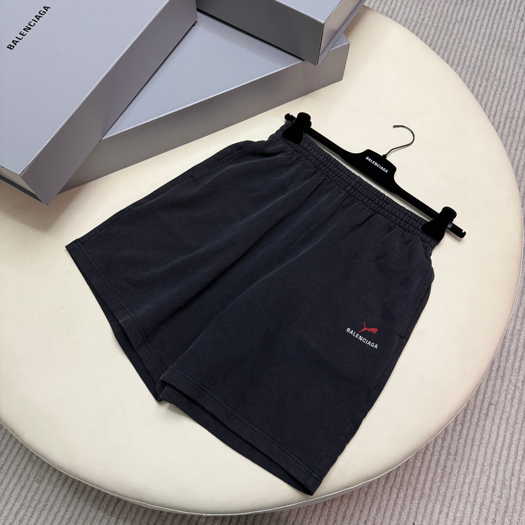 Balenciaga PUMA HOODIE Men's And Women's Spring/Fall Fashion Casual Faded Washed Hooded Pullover Long-Sleeve Sweatshirt Sweatpants Set with Elastic Waistband Faded Washed Shorts Suit Set #78813