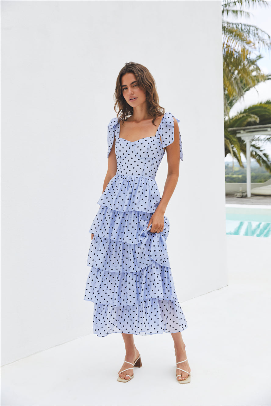 Mediterranean Muse Tiered Midi Dress Blue