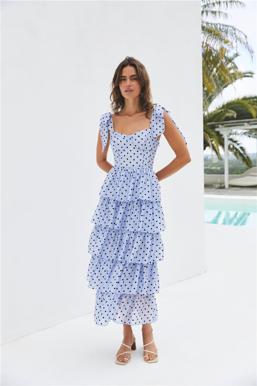 Mediterranean Muse Tiered Midi Dress Blue