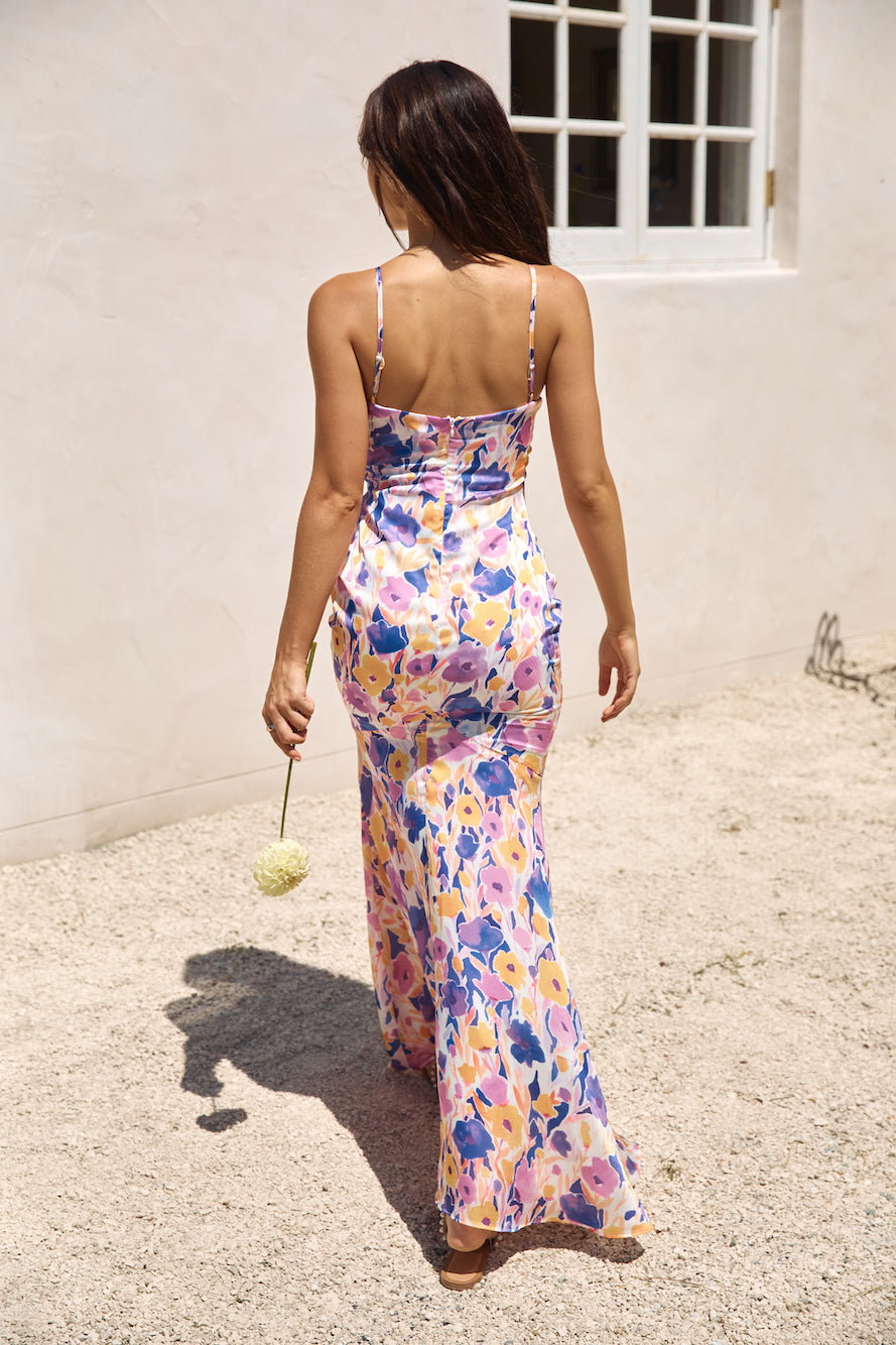On Your Wishlist Satin Maxi Dress Multi