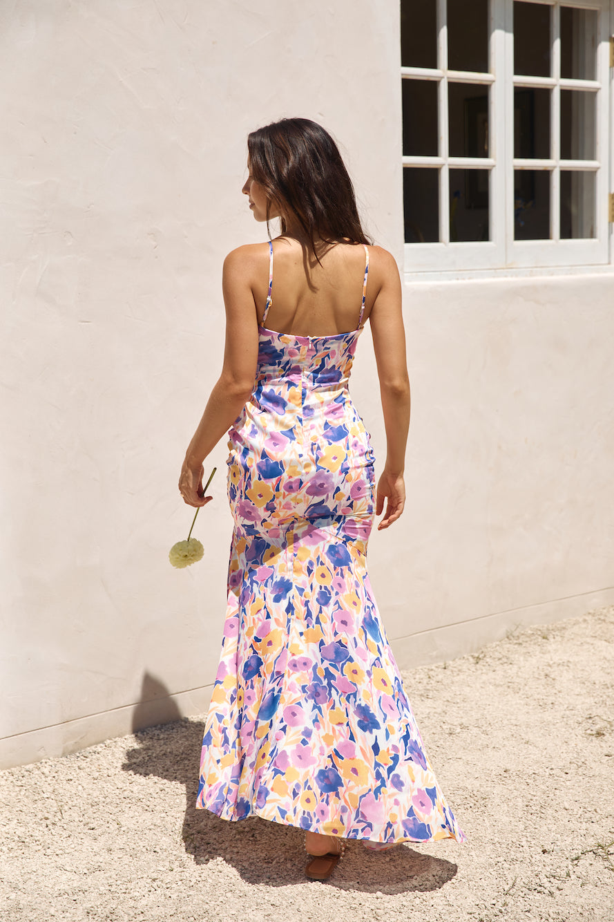 On Your Wishlist Satin Maxi Dress Multi