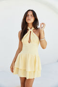 Enchanted Evenings Halter Mini Dress Yellow