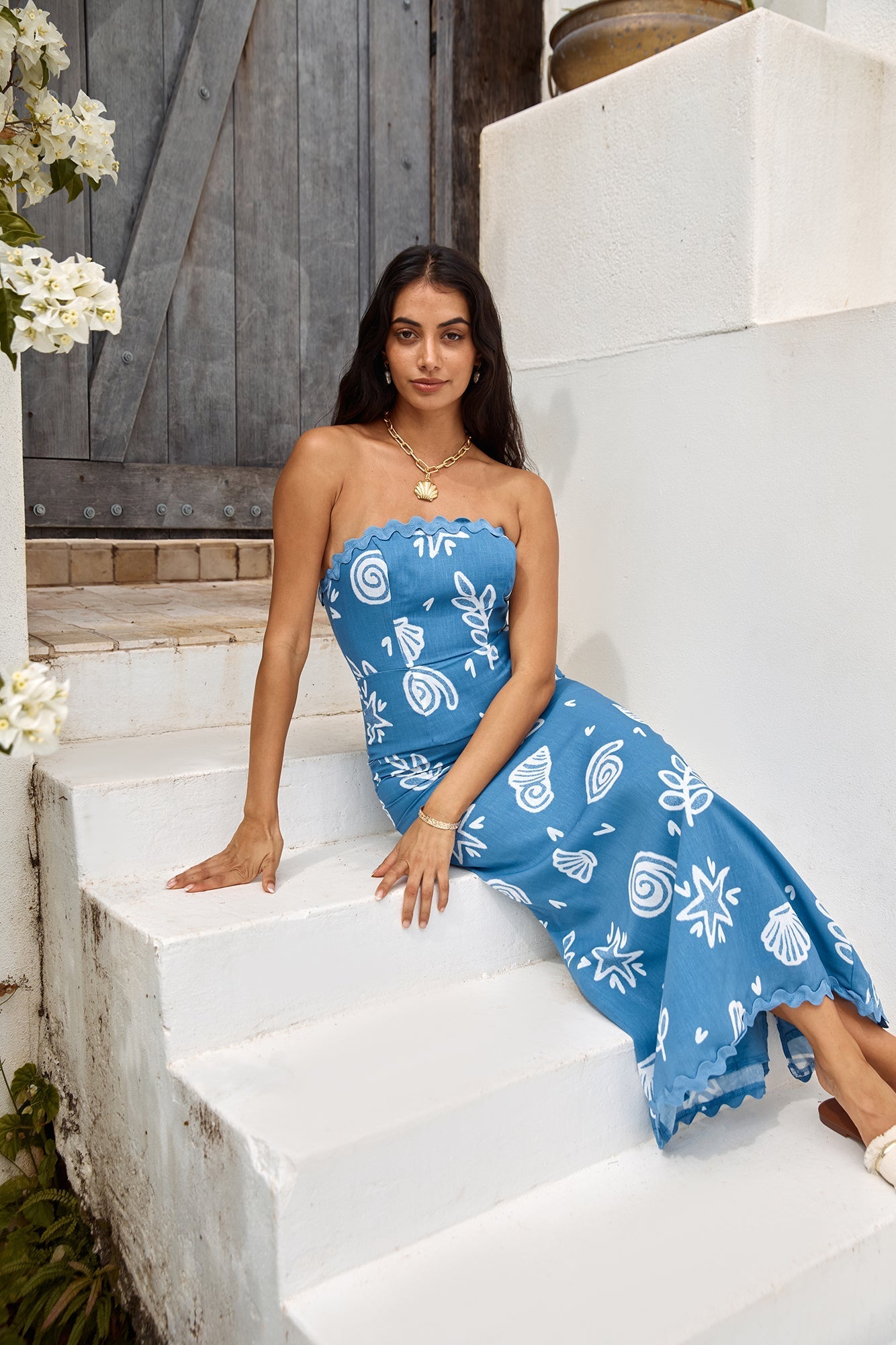 Mykonos Mode Strapless Maxi Dress Blue