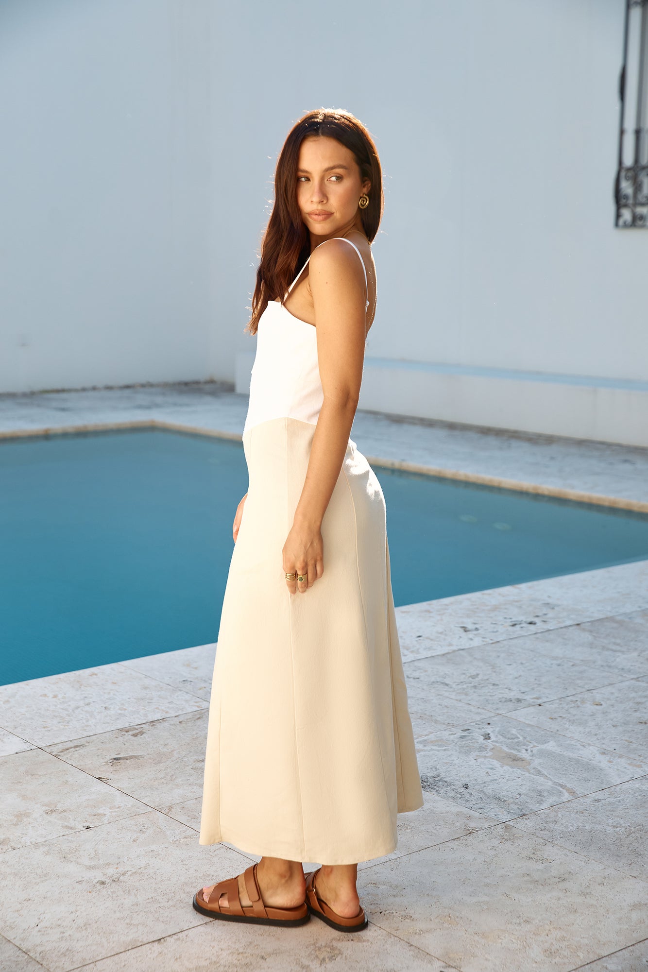 Brunch Date Midi Dress Beige