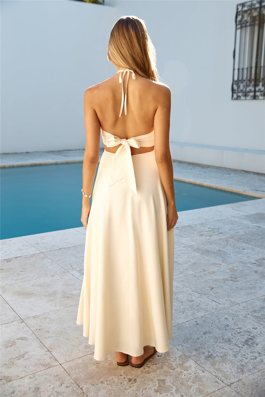Dance With Me Halter Maxi Dress Cream