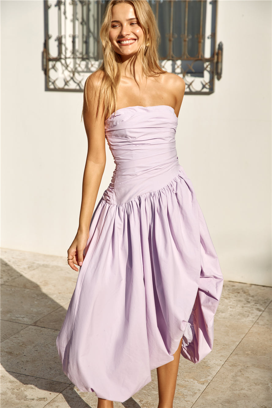 See You Tonight Bubble Hem Midi Dress Lilac