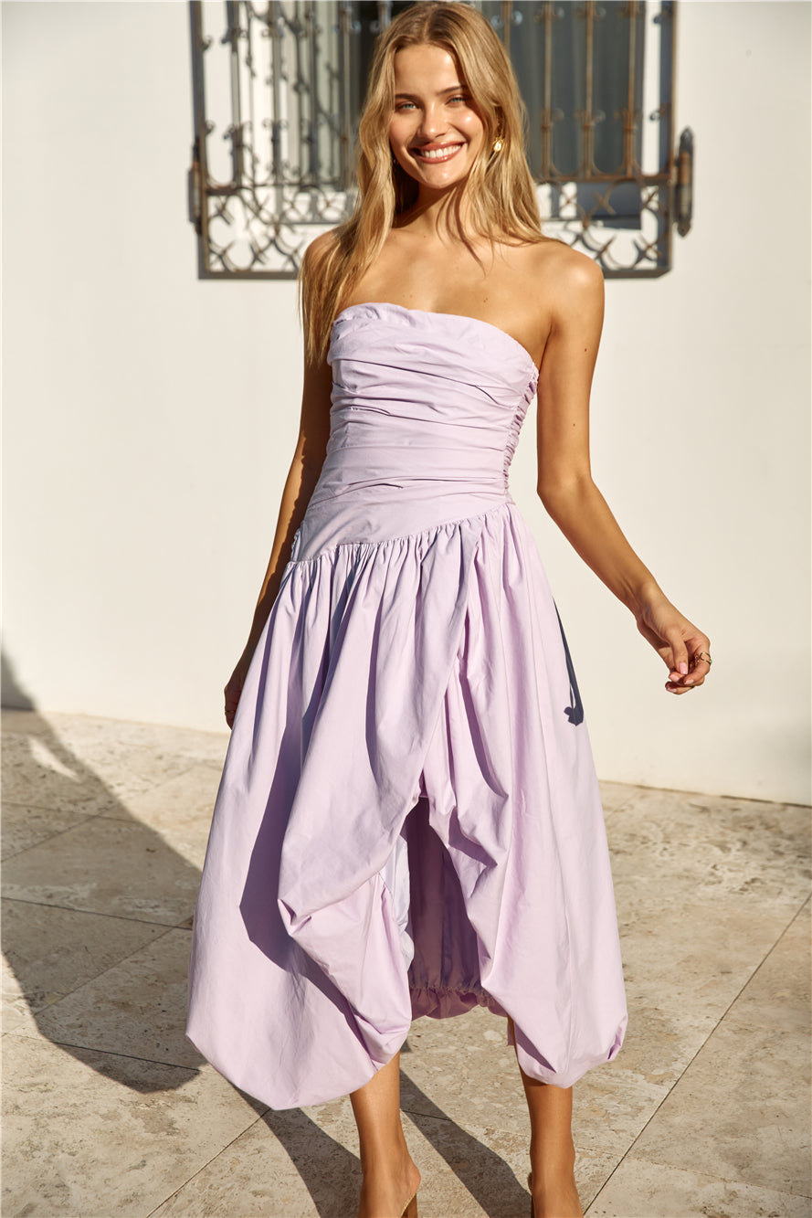 See You Tonight Bubble Hem Midi Dress Lilac
