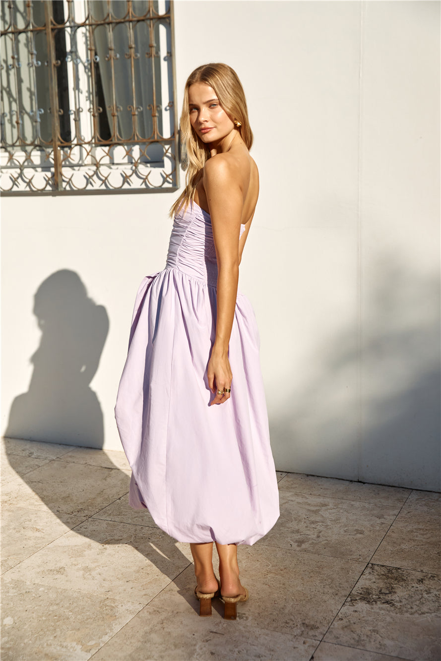 See You Tonight Bubble Hem Midi Dress Lilac