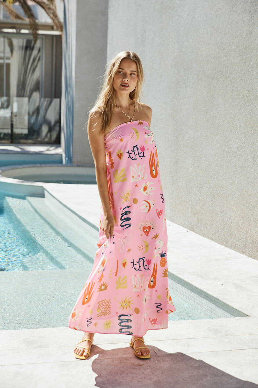 Magic Tricks Strapless Maxi Dress Pink
