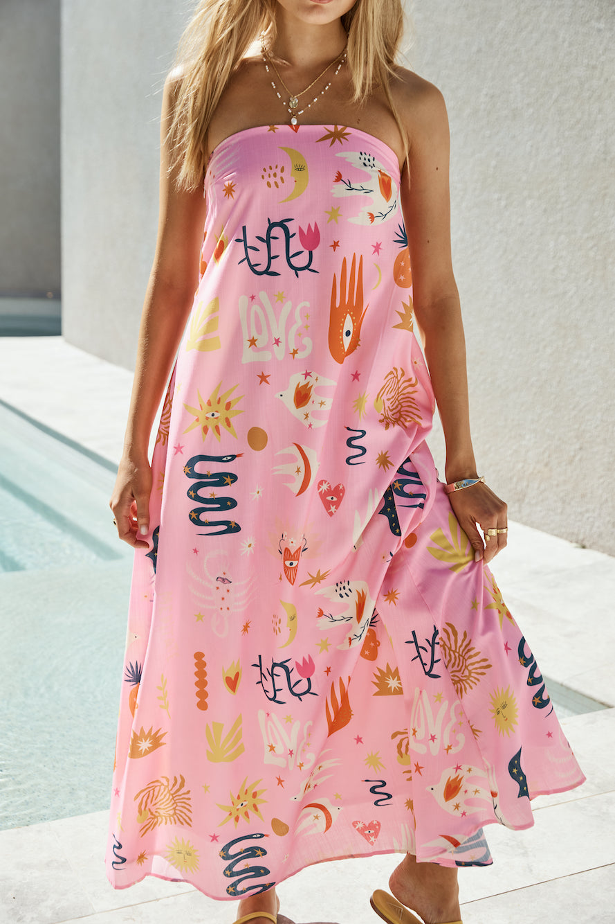 Magic Tricks Strapless Maxi Dress Pink