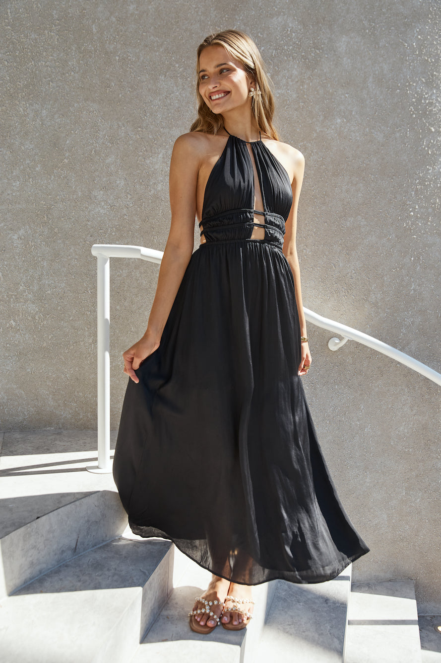 Happy Hour Halter Maxi Dress Black