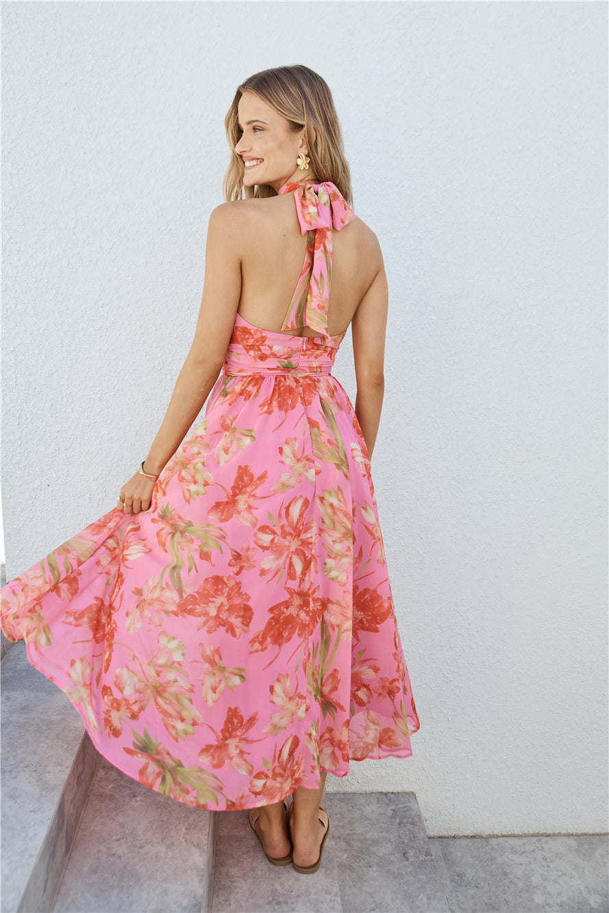 Harriette Halter Maxi Dress Pink