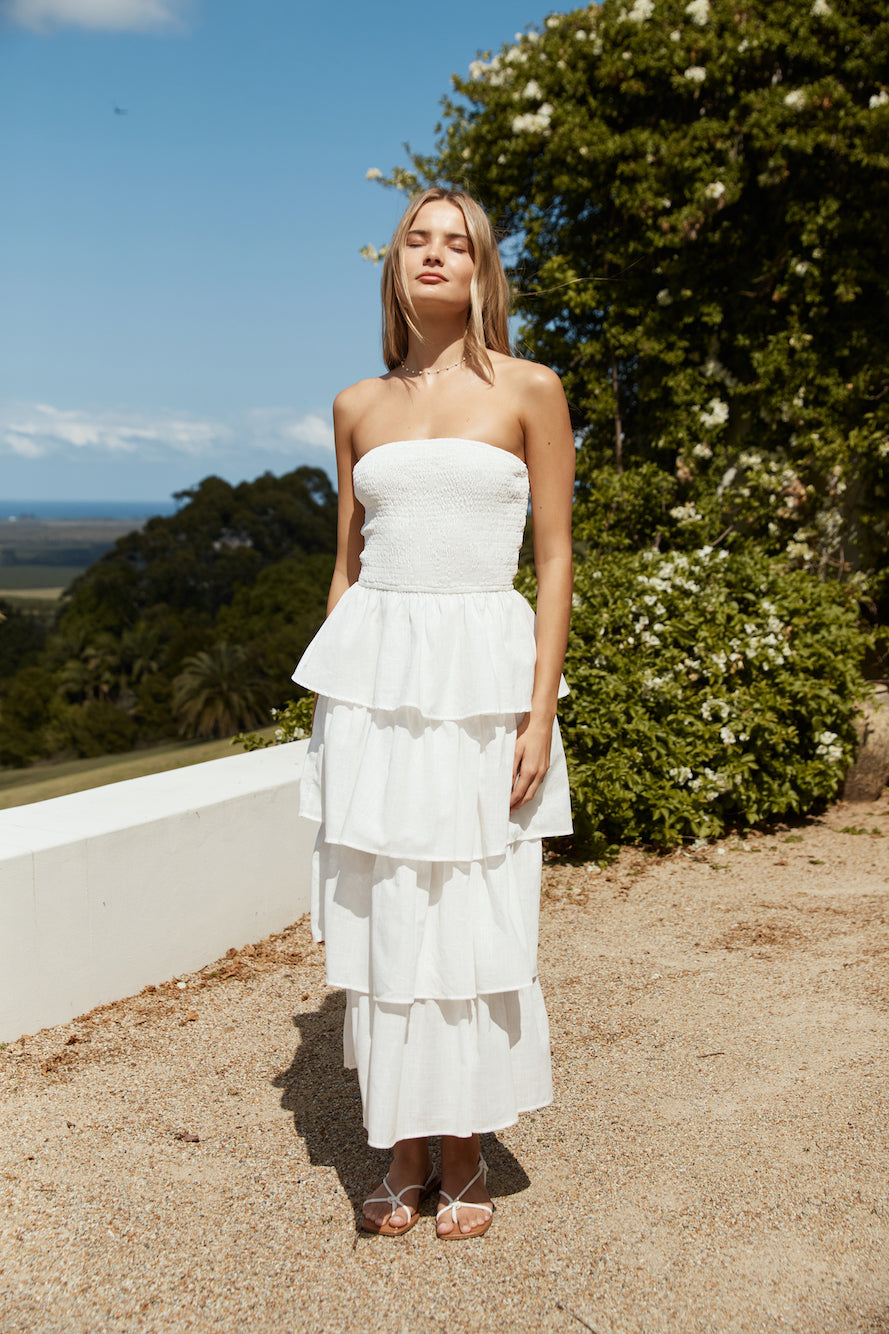 Glass Slipper Strapless Maxi Dress White
