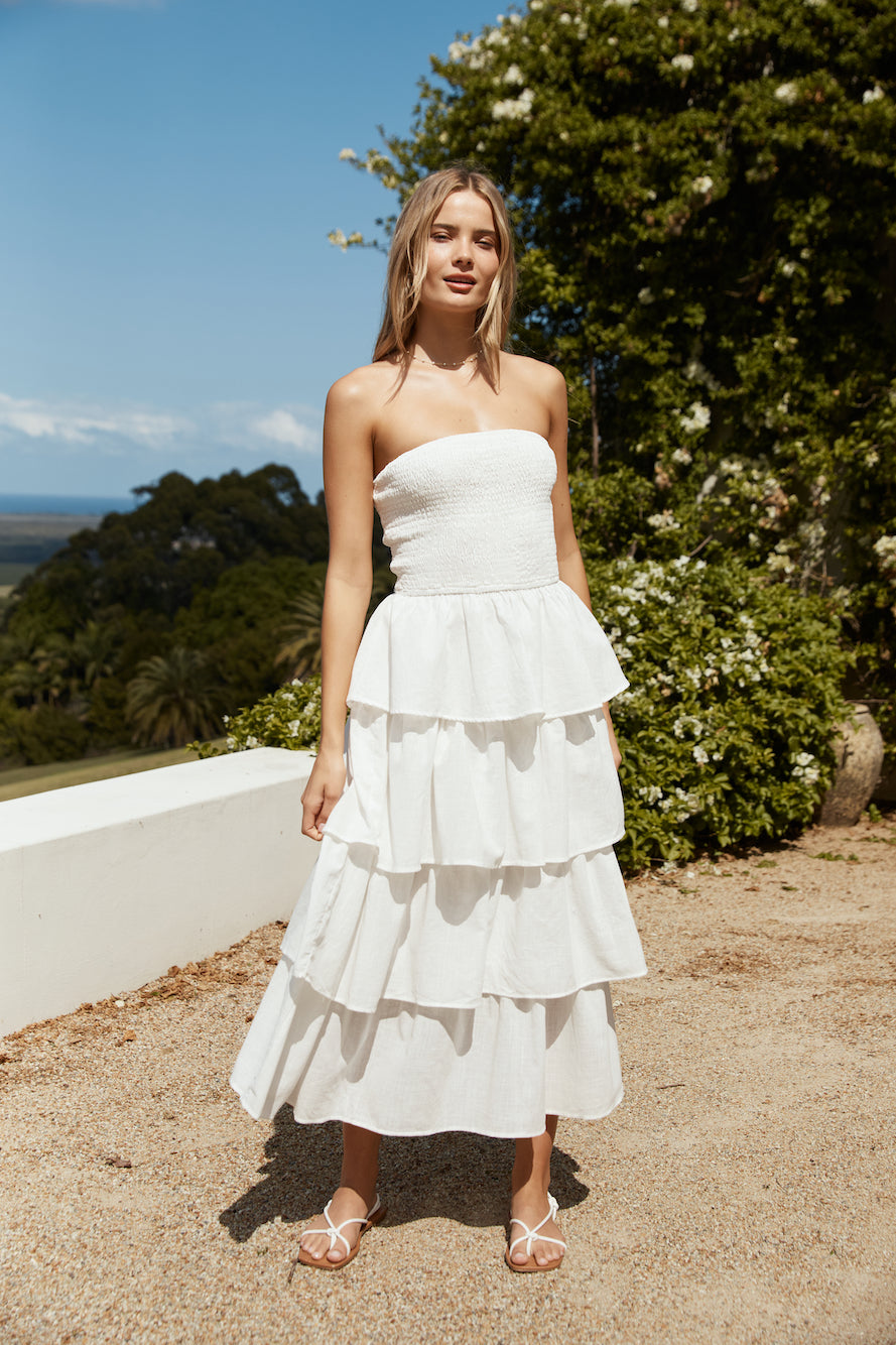 Glass Slipper Strapless Maxi Dress White