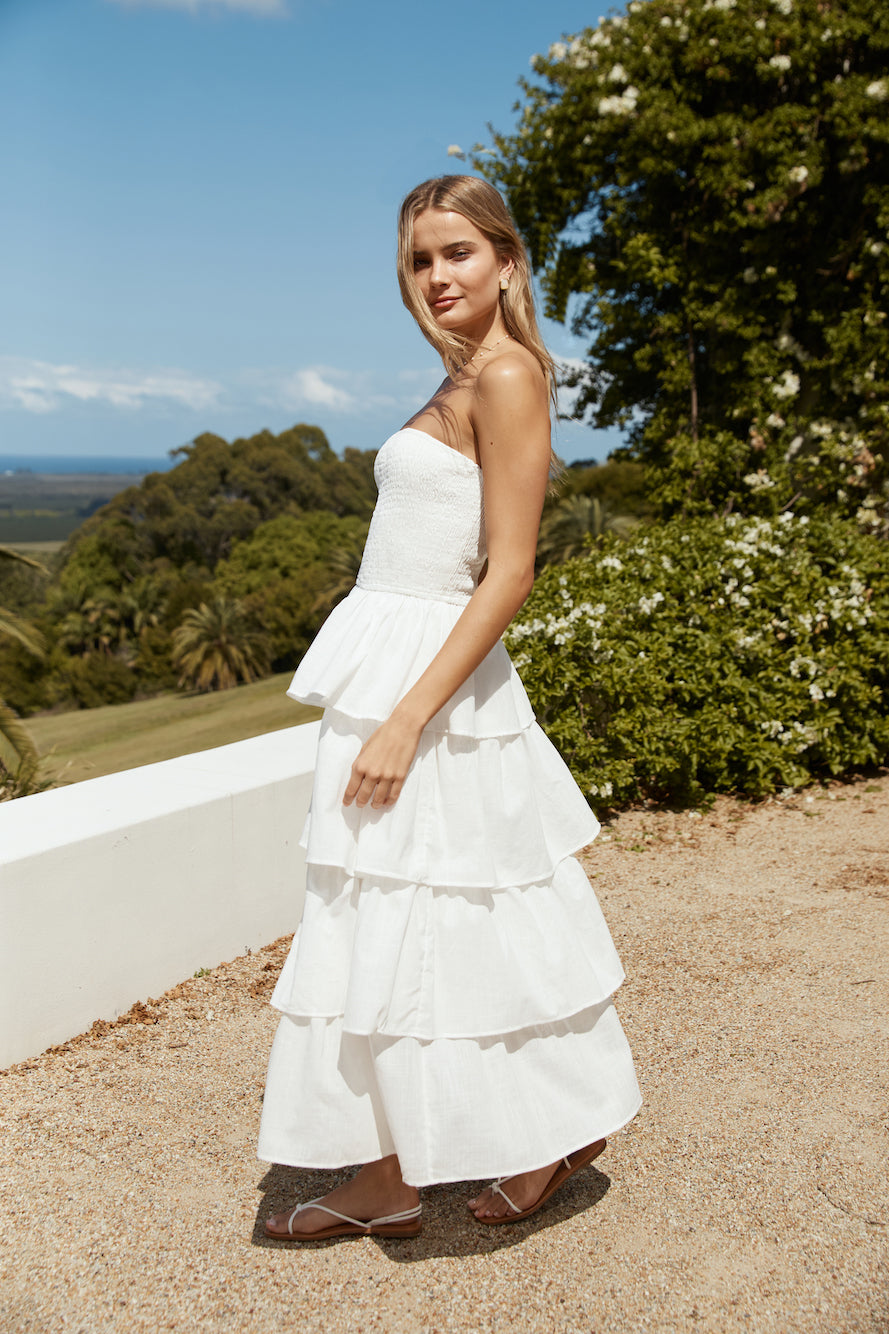 Glass Slipper Strapless Maxi Dress White