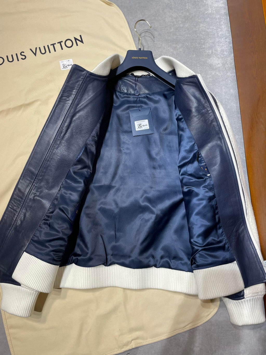 Louis Vuitton Leather Mix Teddy Plush Leather Zip Jacket #96514