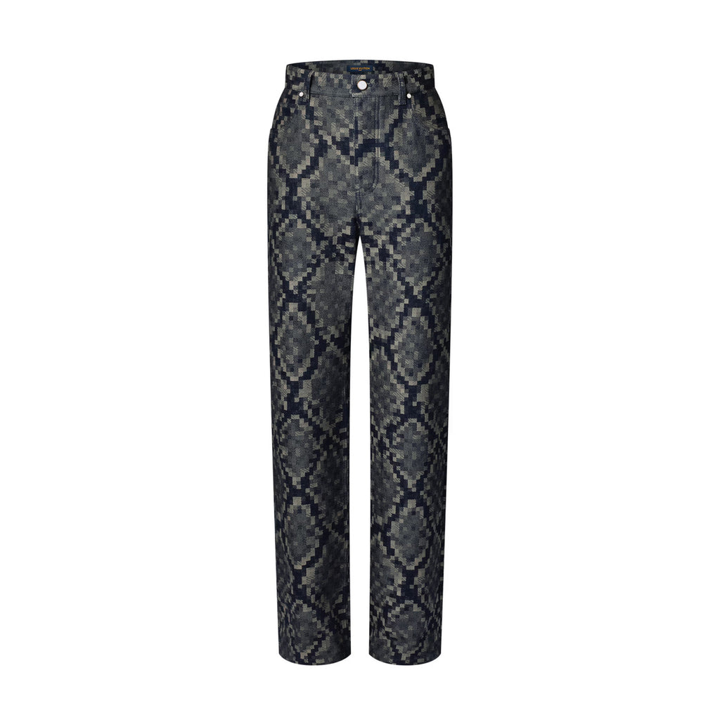 Louis Vuitton Men's Spring and Autumn Solid Color Snake Print Denim Single Breasted Long Sleeve Jacket Jeans Pants Suit Set #76539