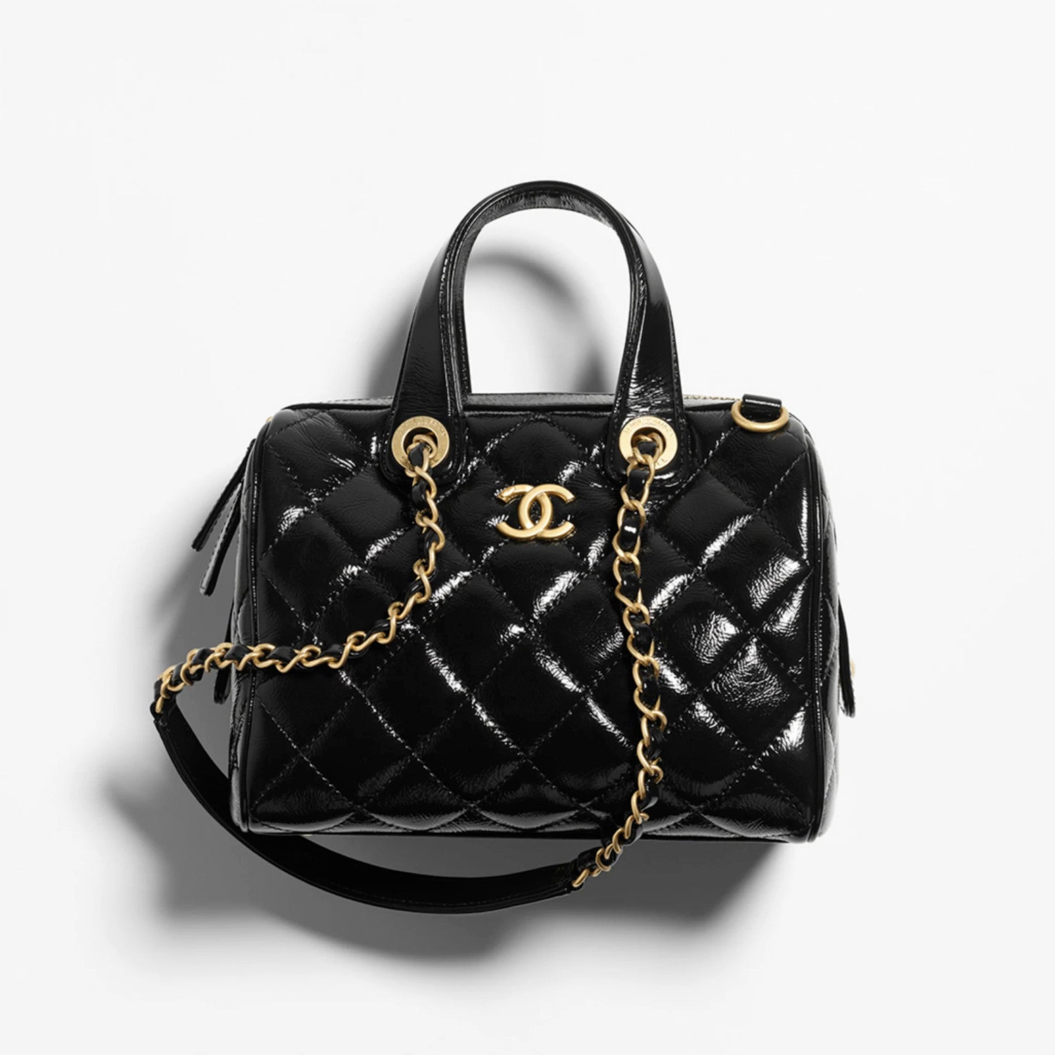 Chanel Women's Solid Color Lacquered Grained Calfskin Handbag Shoulder Bag Bowling Bags #77763