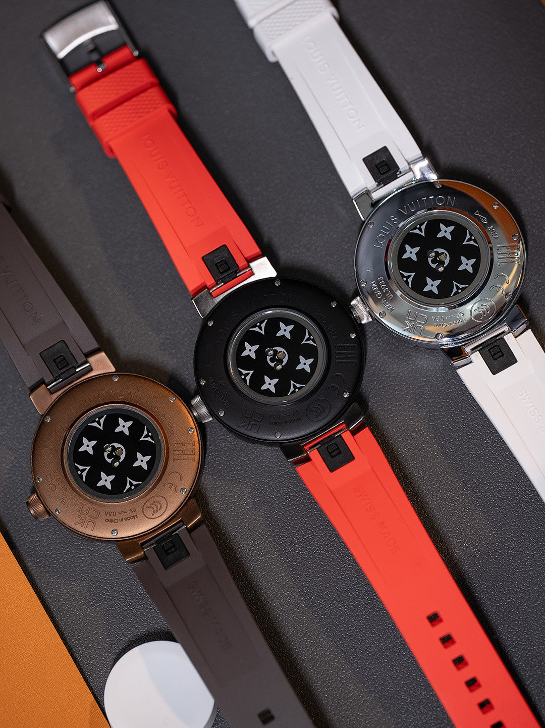 Louis Vuitton Tambour Horizon Light Up Connected Watch Men's Women's Fashion Accessories Diameter 44mm1.2 Inch Round Amoled Full Touch Screen Resolution 390*390 Sensor Actuator Life Waterproof Smart Watch #81447