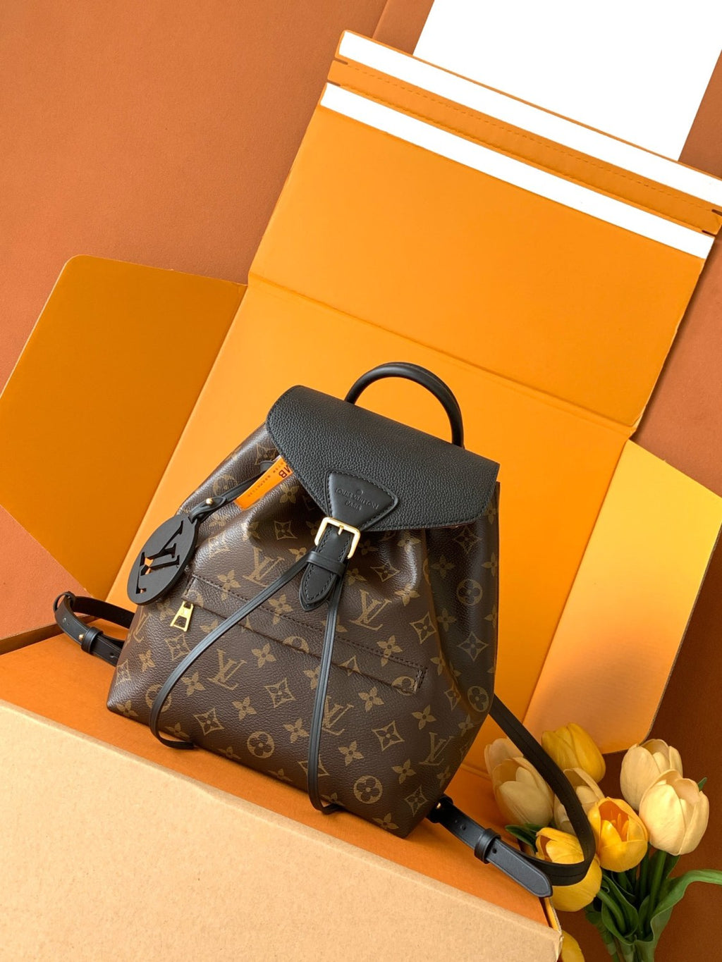Louis Vuitton Montsouris Women's Brown Letter Print Canvas and Leather Backpack Bag Bags #77524