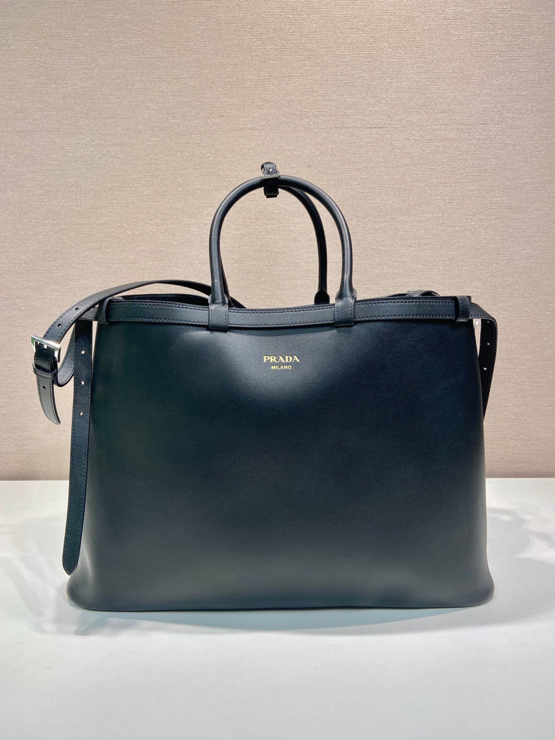 PRADA Black Prada Buckle Leather Bag With Belt #334235