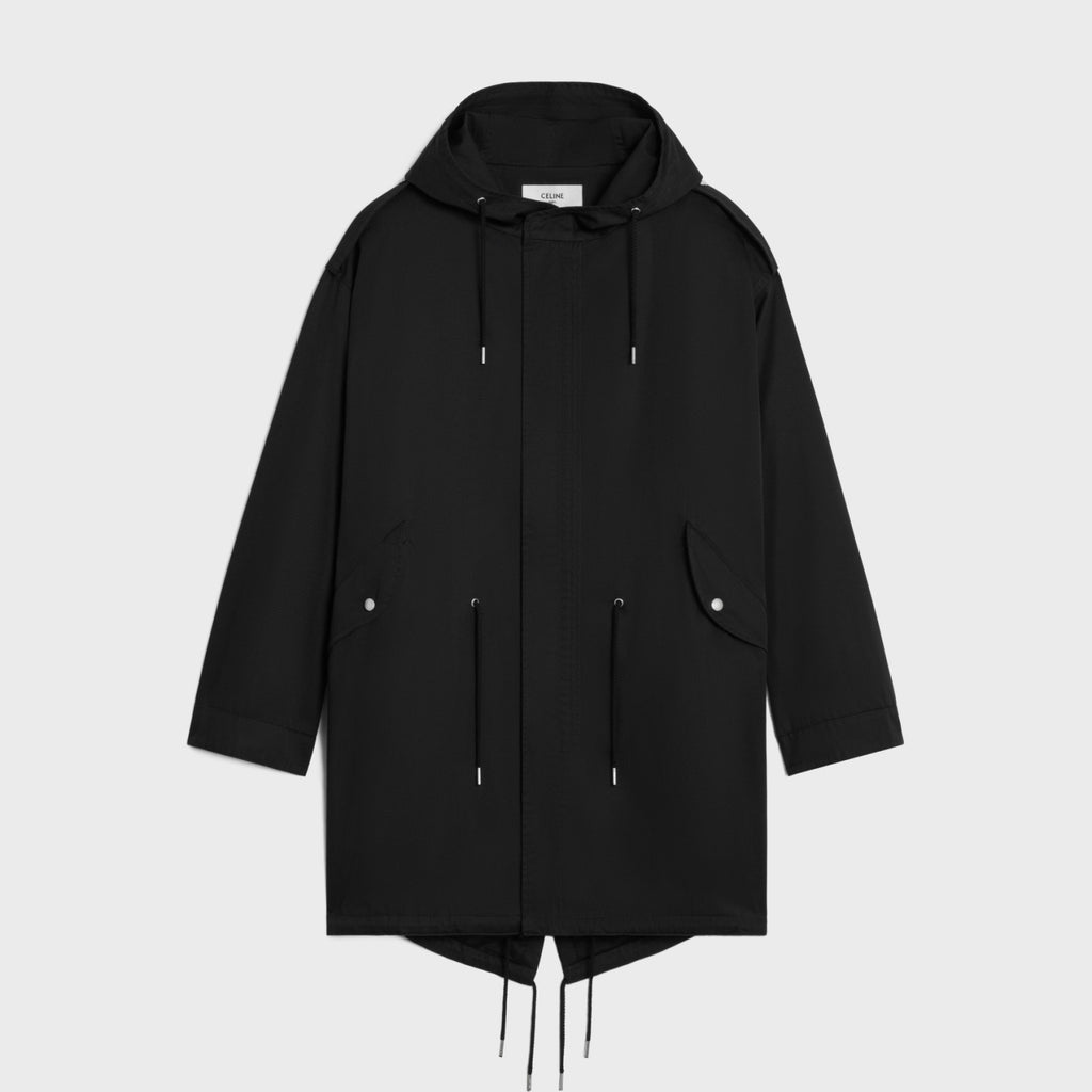 Celine Men's Spring and Autumn Black Hooded Pocket Zipper Parker Windbreaker Jacket #73178