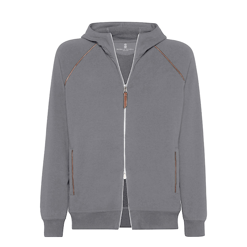 Brunello Cucinelli Men's Techno Cotton French Terry Hooded Long Sleeve Casual Athletic Sweatshirt Solid Color Zipper Spring Jacket Ngvp #1675