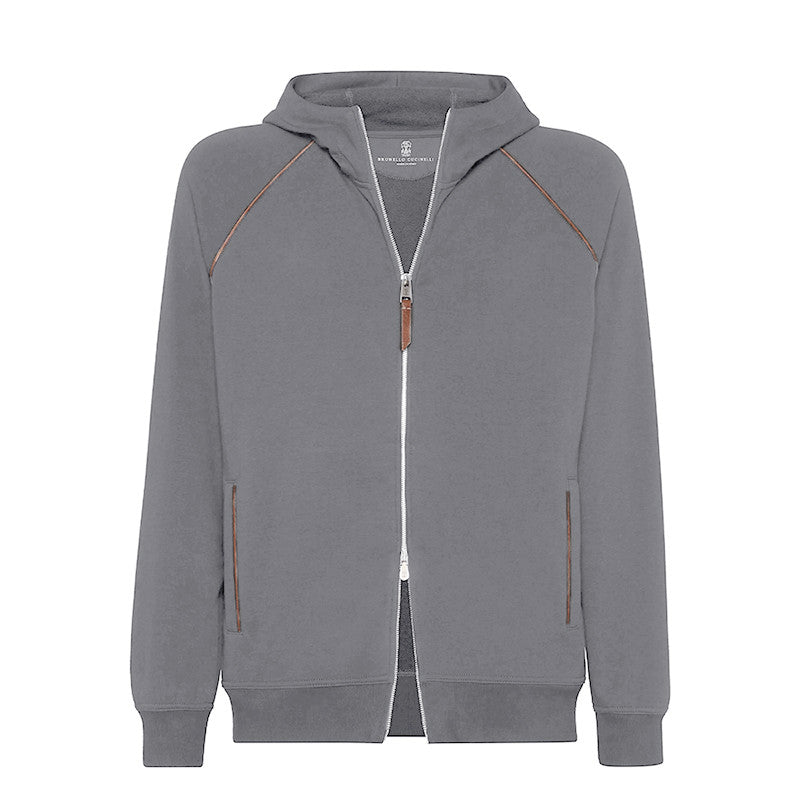 Brunello Cucinelli Men's Techno Cotton French Terry Hooded Long Sleeve Casual Athletic Sweatshirt Solid Color Zipper Spring Jacket Ngvp #1675