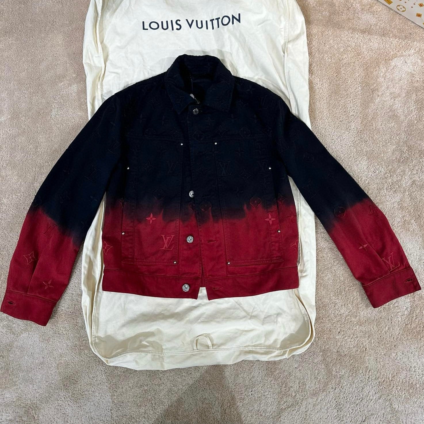 Louis Vuitton Men's Fall And Winter Models Black And Red Gradient Long Sleeved Denim Single Breasted Jacket #98144