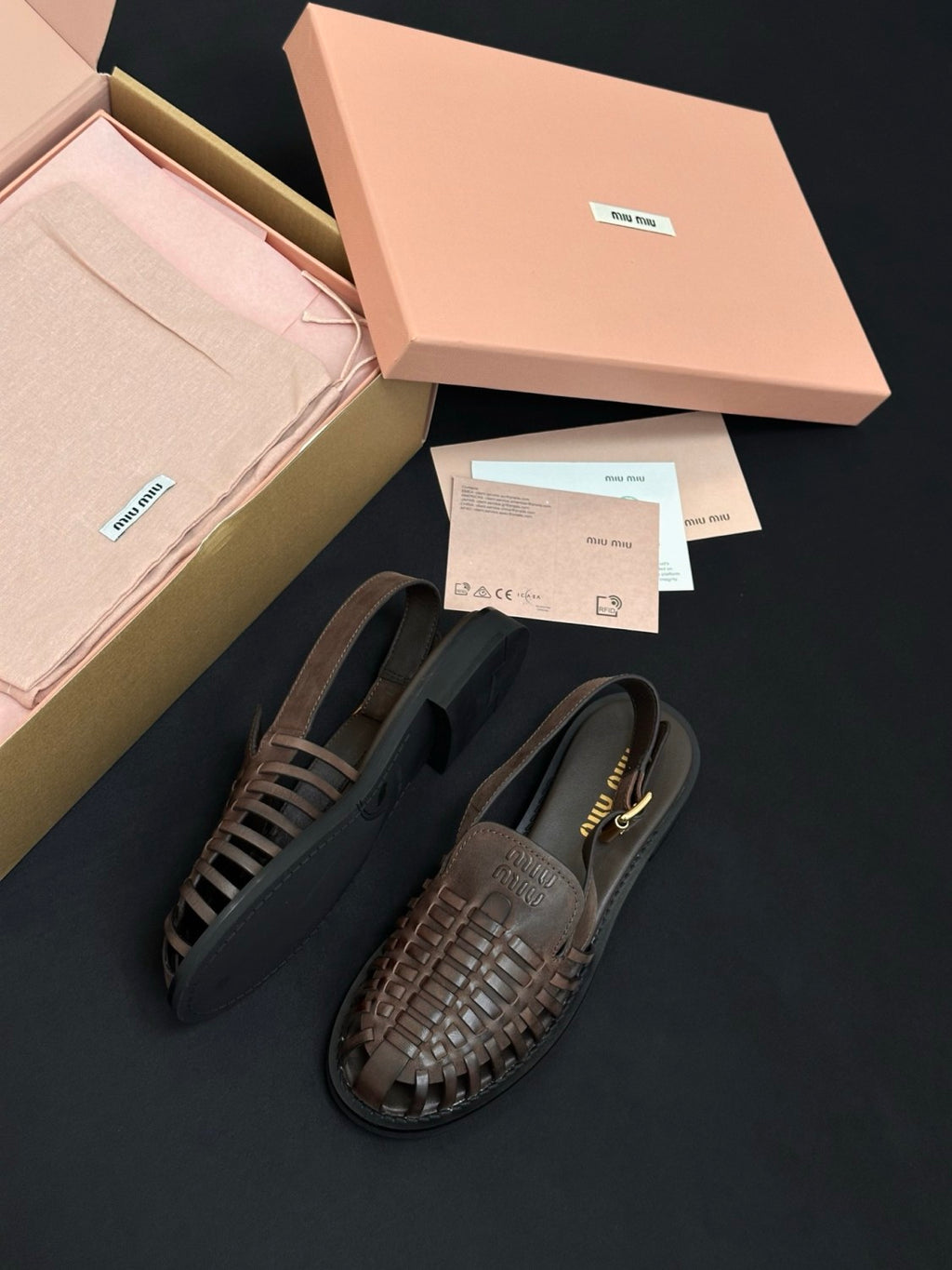 MiuMiu Coffee Leather Slingback Loafers #386850
