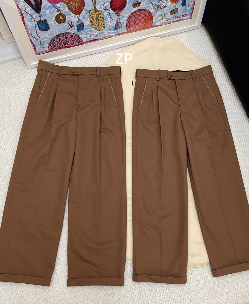 Louis Vuitton Men's Spring & Autumn Solid Color Button Mid Waist Straight Leg Casual Pants #75527