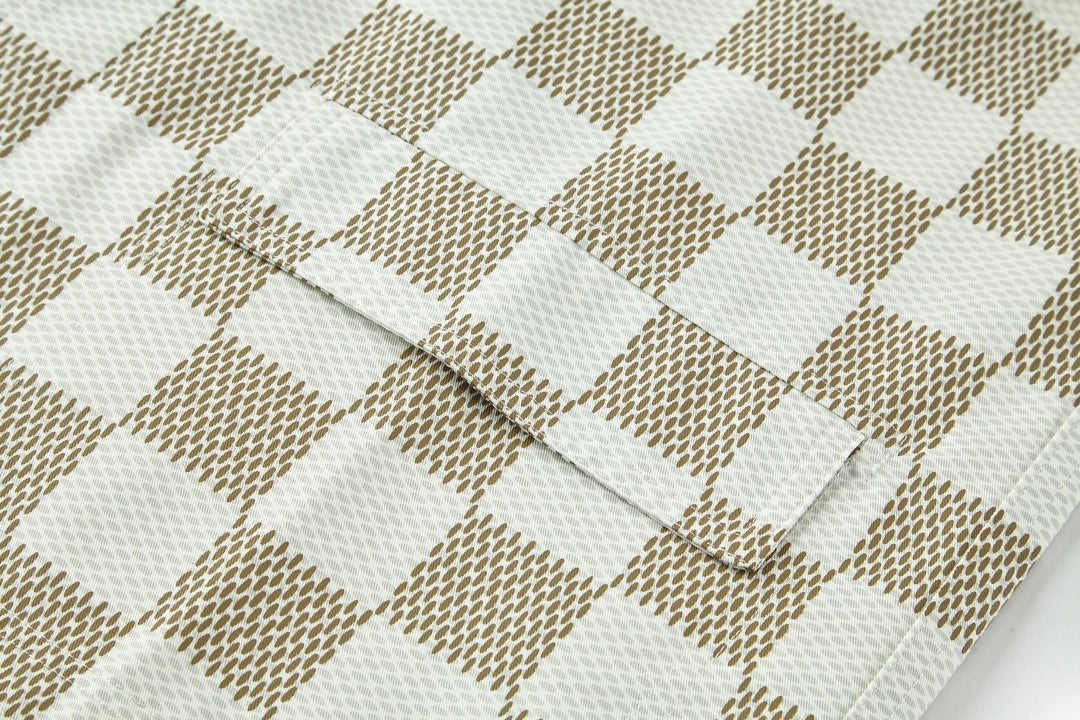 Louis Vuitton Men's Fall And Winter White Checkered Lapel Single Breasted Pocket Long Sleeved Jacket #72775