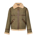 Louis Vuitton Men's Autumn and Winter Green Sheep Leather Patchwork Fur Collar Zipper Casual Long Sleeve Jacket #73367