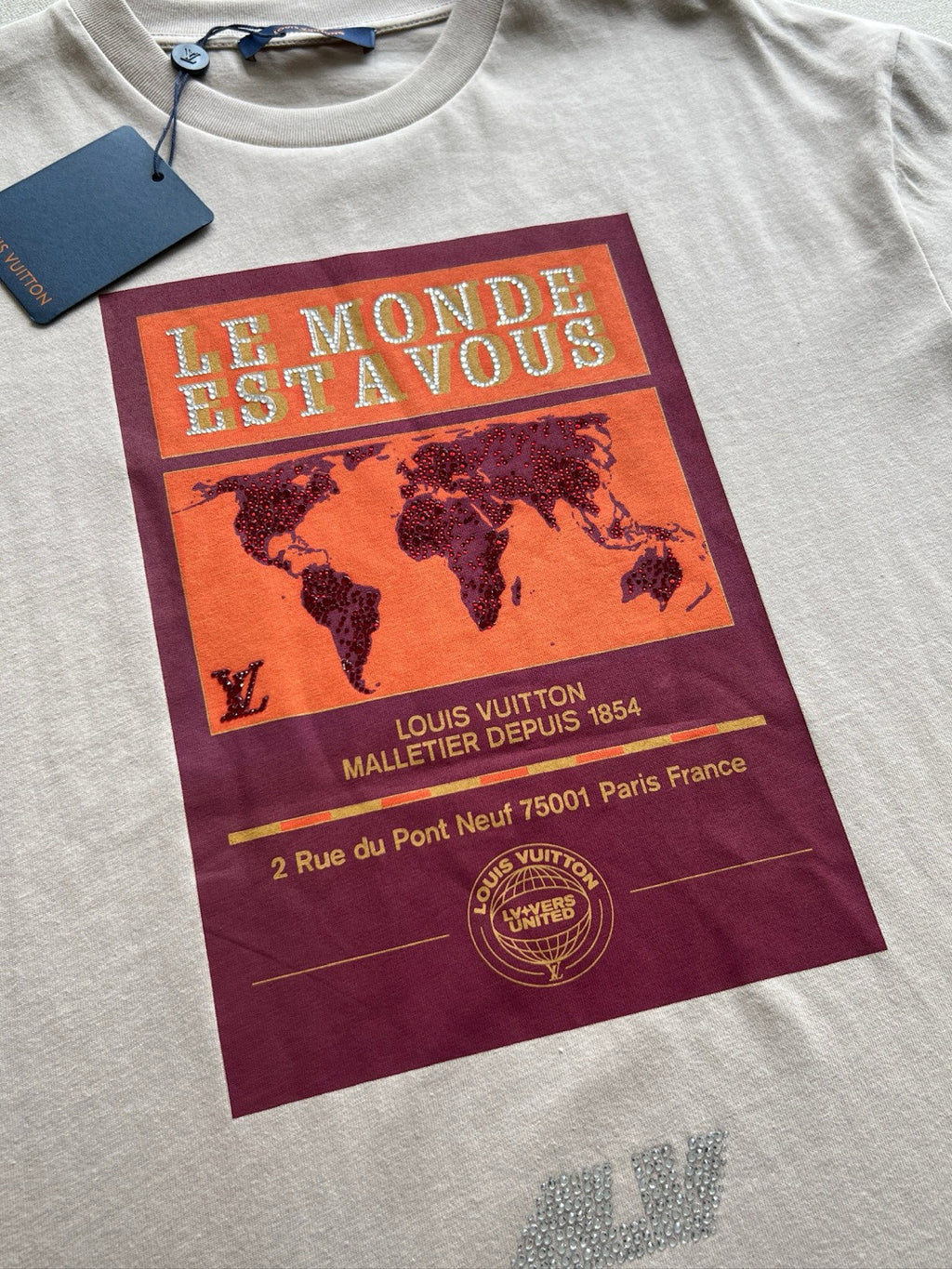 Louis Vuitton Men's Summer World Map Hot Drill Pattern Printed Cotton Round Neck Short Sleeve T-Shirt #76268