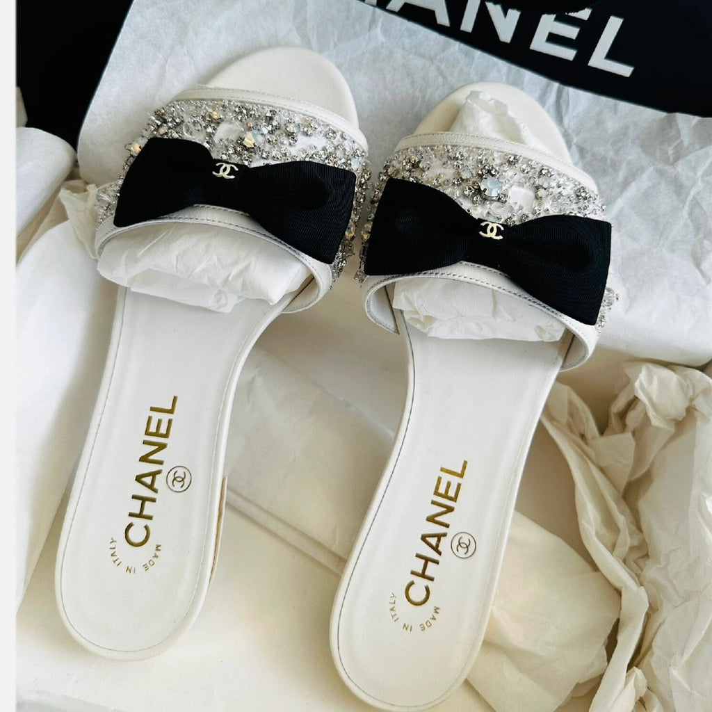 Chanel Women's Spring/Summer Fashion Casual Toe Exposed Flat Heeled Bow Logo Diamond Mary Jane Shoes #78229