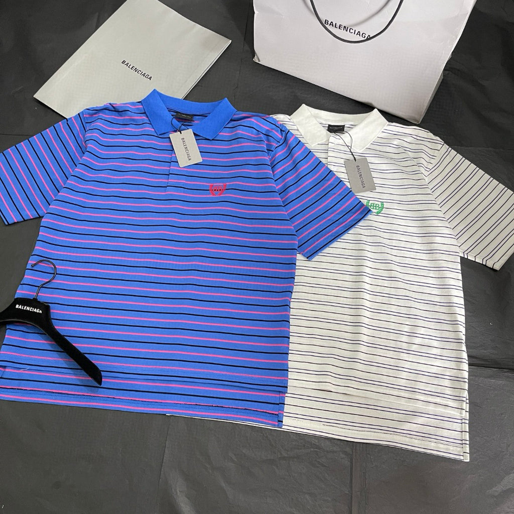 Balenciaga Men's Summer Solid Colour Stripe Printed Embroidery Pattern Printed Polo Neck Short Sleeve T-Shirt #77117