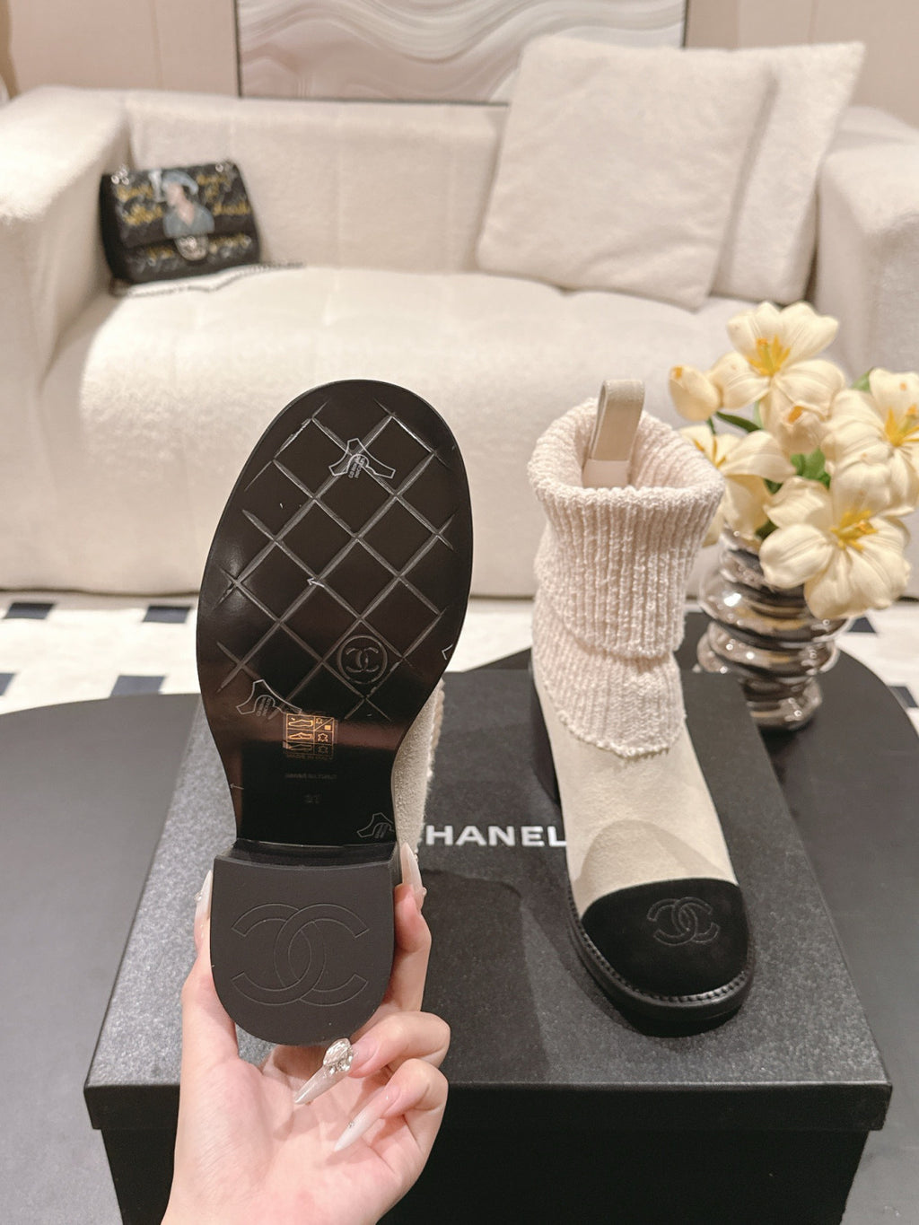 Chanel Knitted Socks High Heel Boots #335028