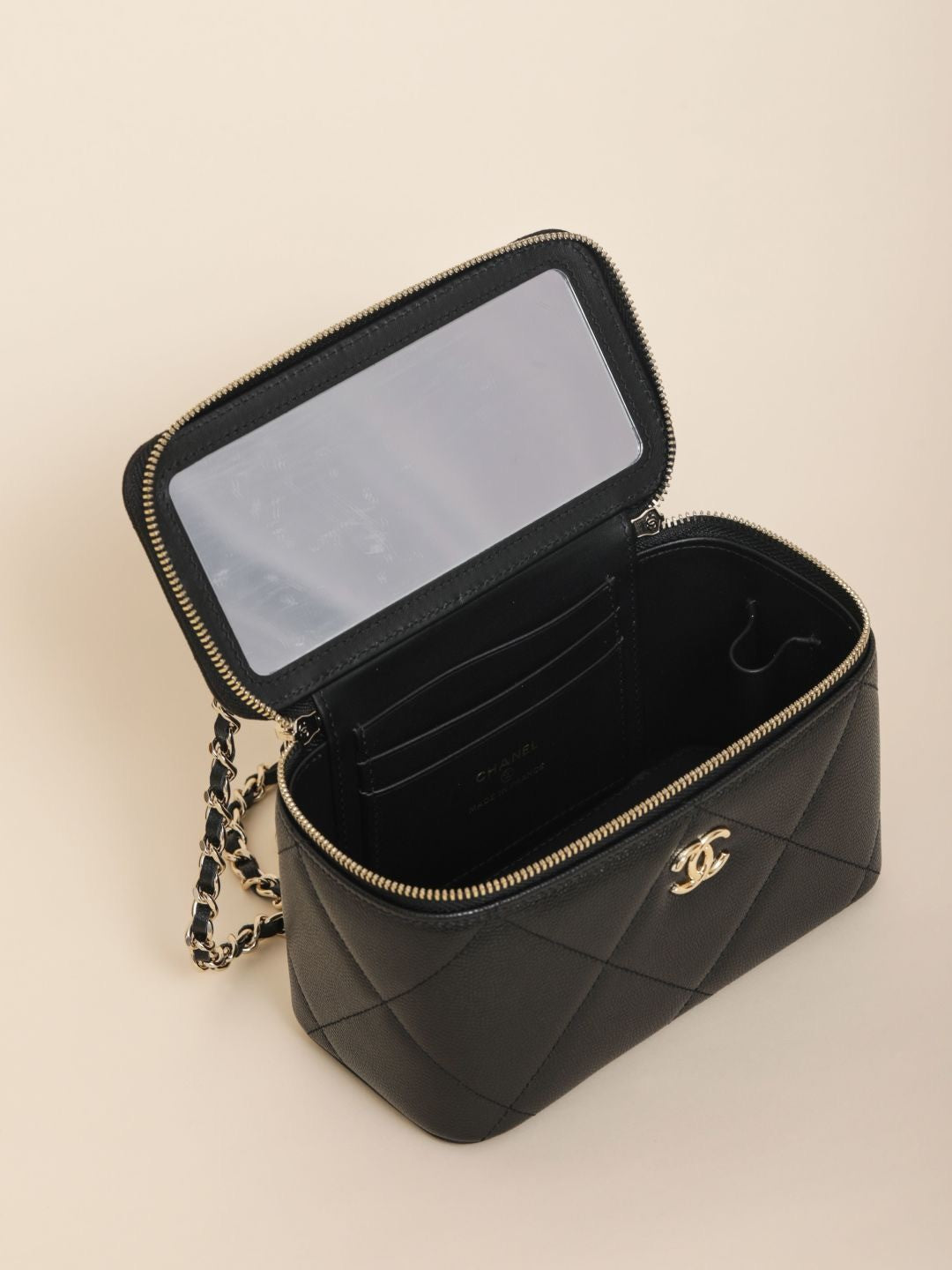 Chanel Long Vanity With Chain Grained Shiny Calfskin Gold Tone Metal Black #332777
