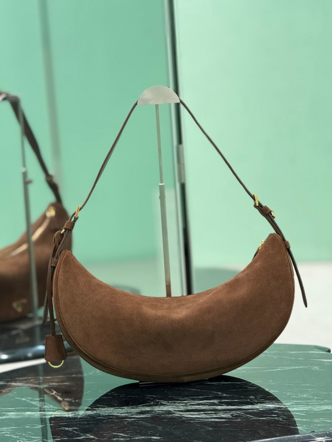 PRADA Classic Crescent Shape Suede Shoulder Bag Oversized Fit  Adjustable Handles Women's Handbag #81941L