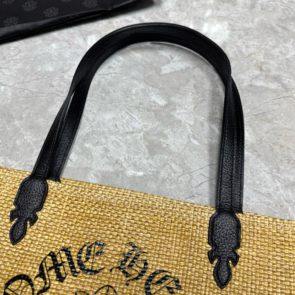 Chrome Hearts Women's Solid Color Sanskrit Print Waterproof Straw Shopping Bag Handbag Tote Bags #77936