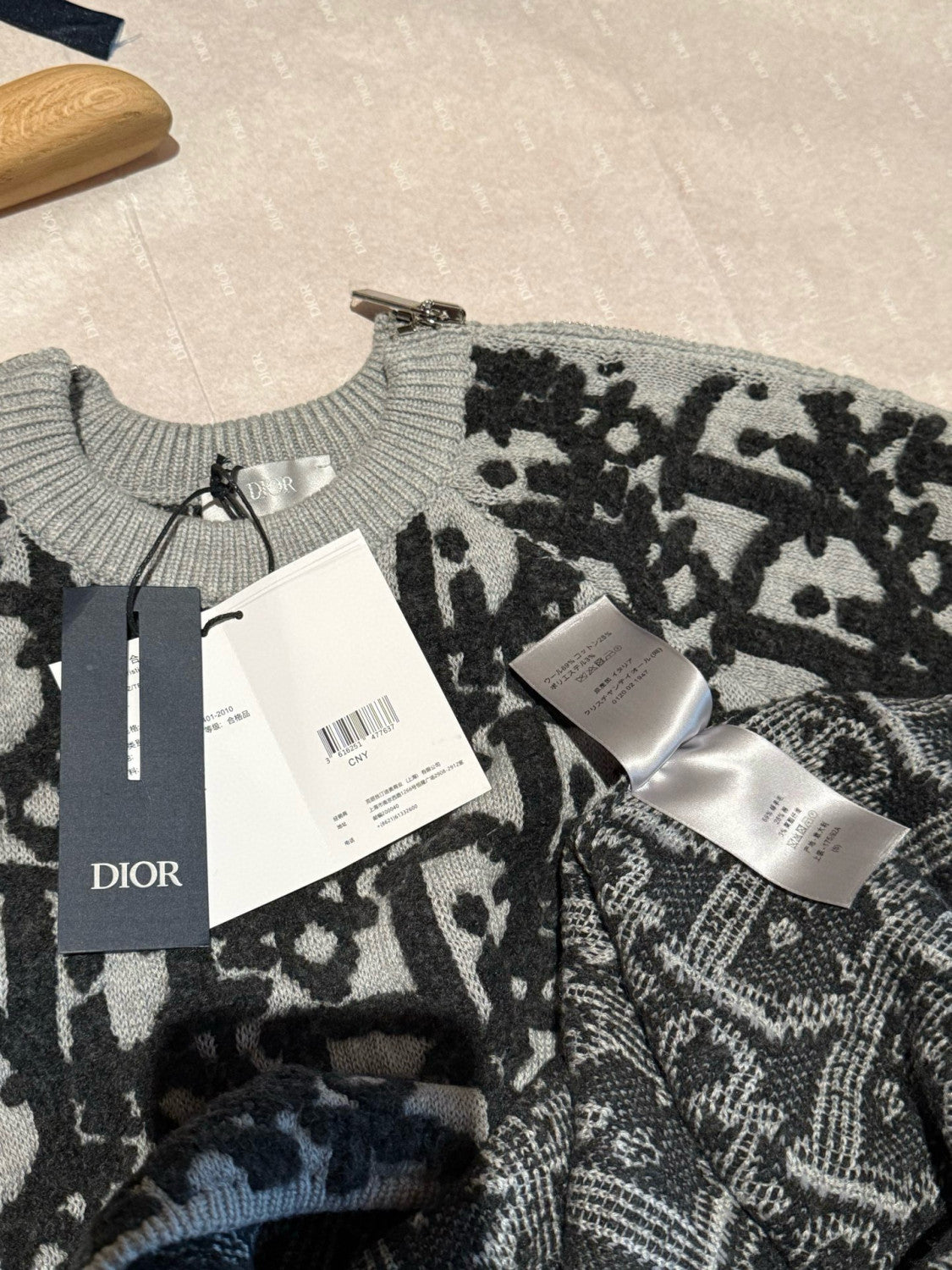 Dior Men's Autumn/Winter Oblique Print Round Neck Long Sleeve Sweater Solid Color Cotton Blend Jacquard Knit Sweater #81476
