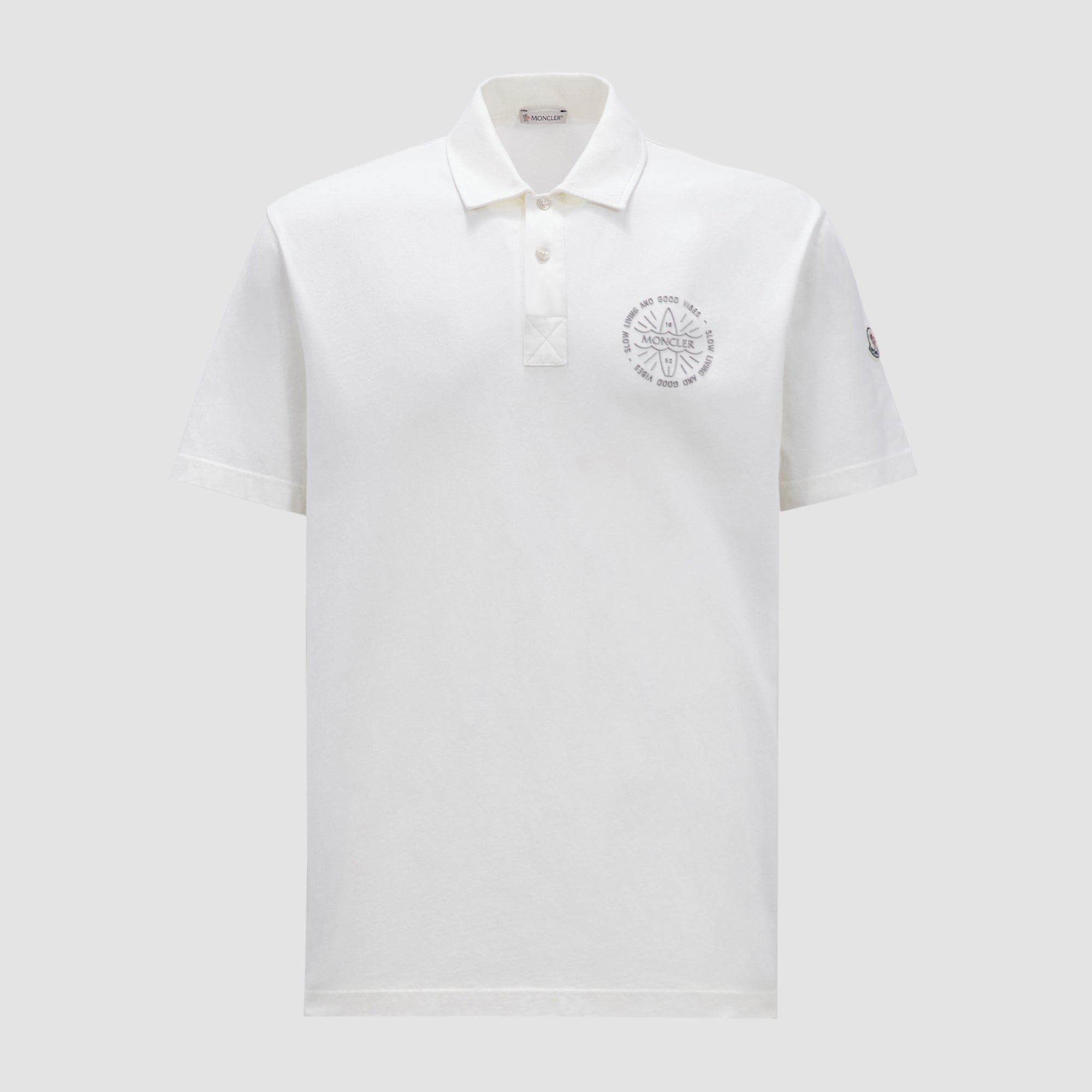 Moncler Men's Summer White Graphic Printed Comfortable Cotton Short Sleeve Polo Shirt T-Shirt #99661