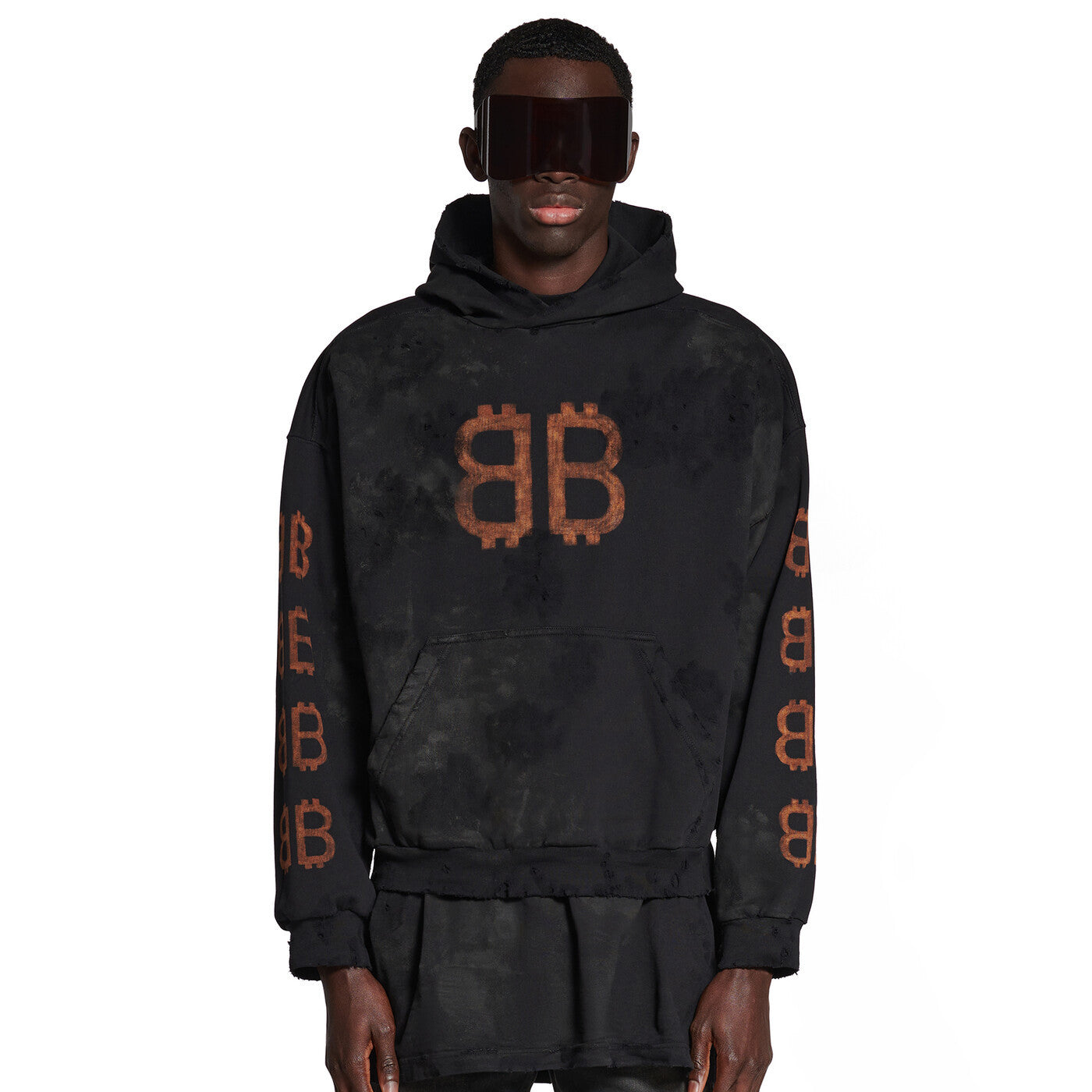 Balenciaga Men's Fall Monogrammed Aged Crypto Hoodie Medium Fit Black Faded Sweatshirt Pullover #97131