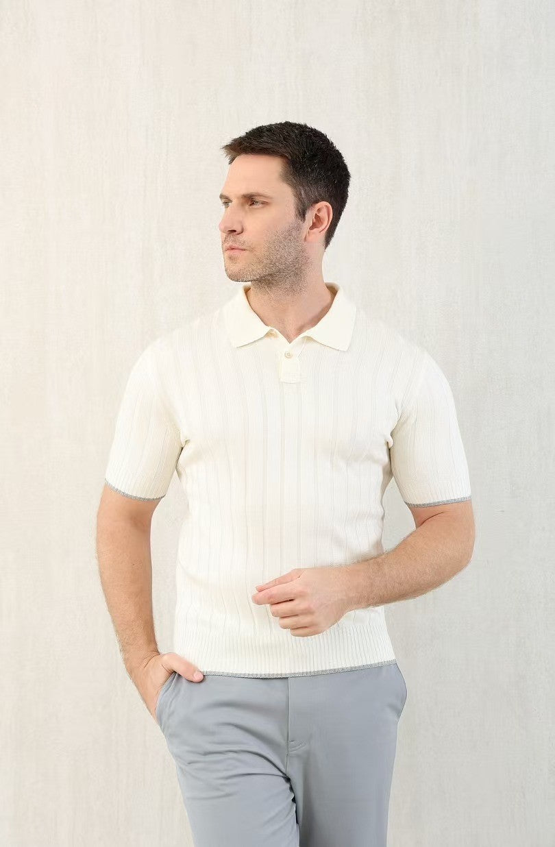 Brunello Cucinelli Men's Spring And Summer Solid Color Lapel Fitted Short Sleeve Polo Shirt Ngvp #1447
