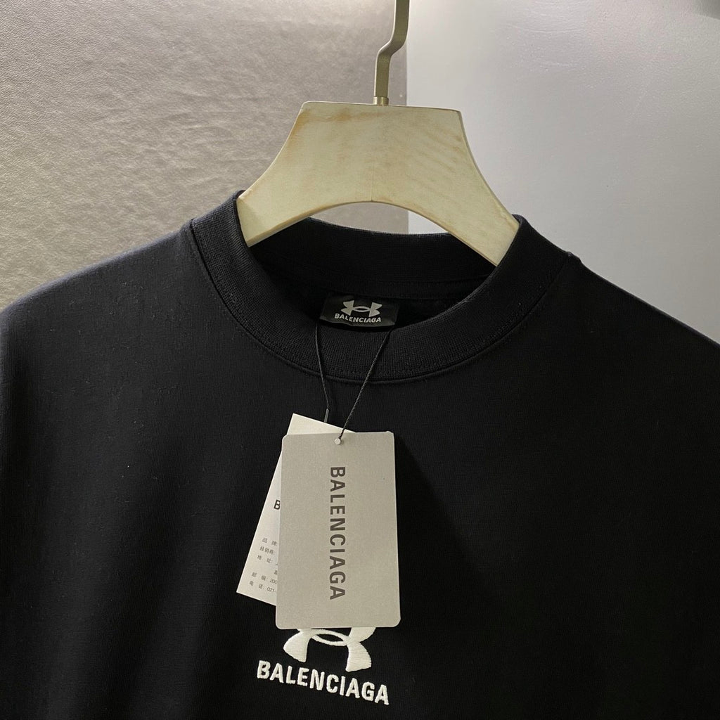 Balenciaga Men's And Women's Summer Solid Color Logo Pattern Round Neck Cotton Short Sleeve T-shirt #74684