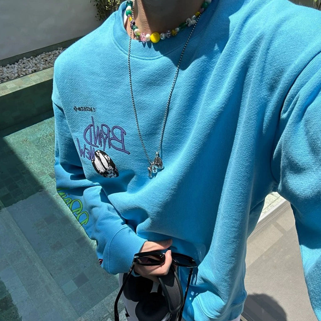 Chrome Hearts Men's Women's Spring Summer Fashion Letter Graffiti Blue Round Neck Long Sleeve Top #98727